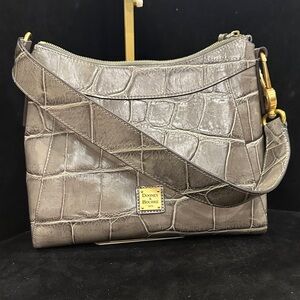 Dooney & Bourke Metallic Taupe Croc-Embossed Shoulder Bag